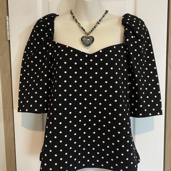H&M Blouse Womens Sz M Polka Dots Stretch New Office Streetwear - Picture 1 of 9